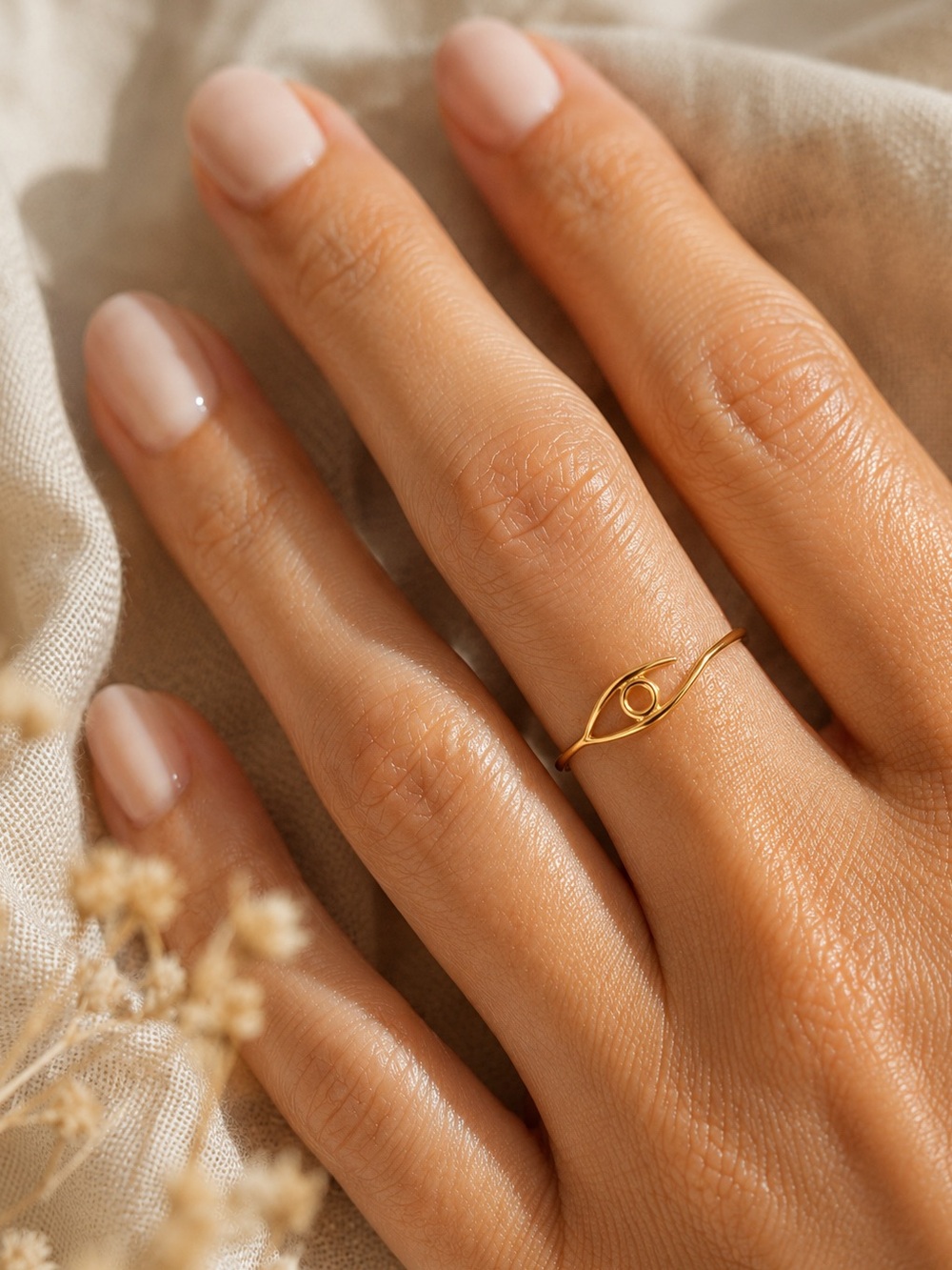 Delicate Minimalist Protection Ring | 14K Gold Plated Adjustable Evil Eye
